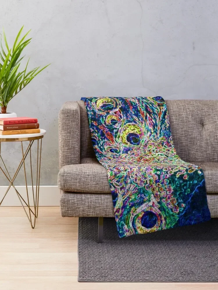 Neon Peacock Full Glory Throw Blanket decorative Bed linens Blankets