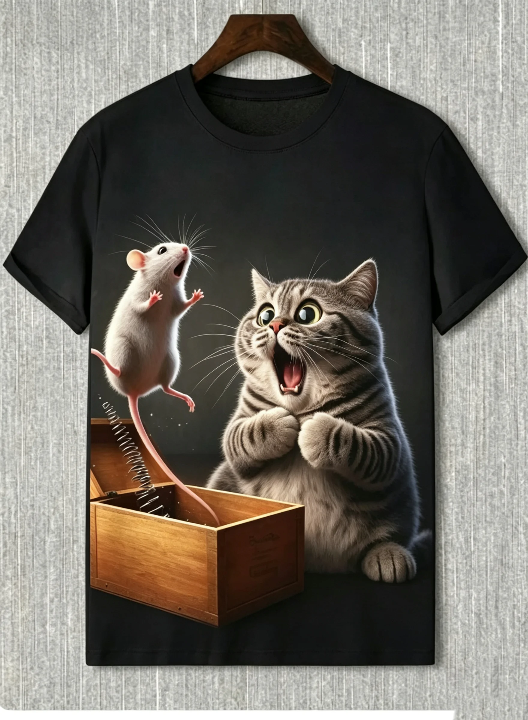 Novelty 3D Funny Mouse Scares Cat Print Men's T-shirt Casual Party Personality T shirt Fashion Short Sleeve Tops Summer Clothing