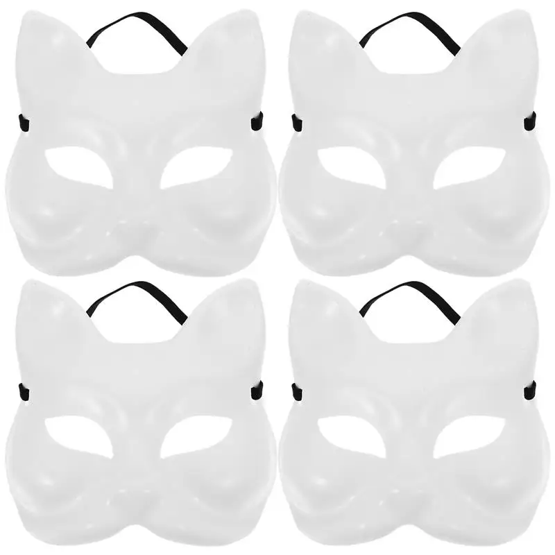 

4pcs DIY Hand Painting Masks Hald Face Fox Mask Blank Mask Animal Mask Supplies