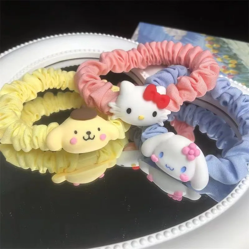 2024 Sanrio Hair Ring Korean Cartoon Kawaii Mymelody Kuromi Cinnamoroll Small Intestine Hair Rope Summer Hair Accessories