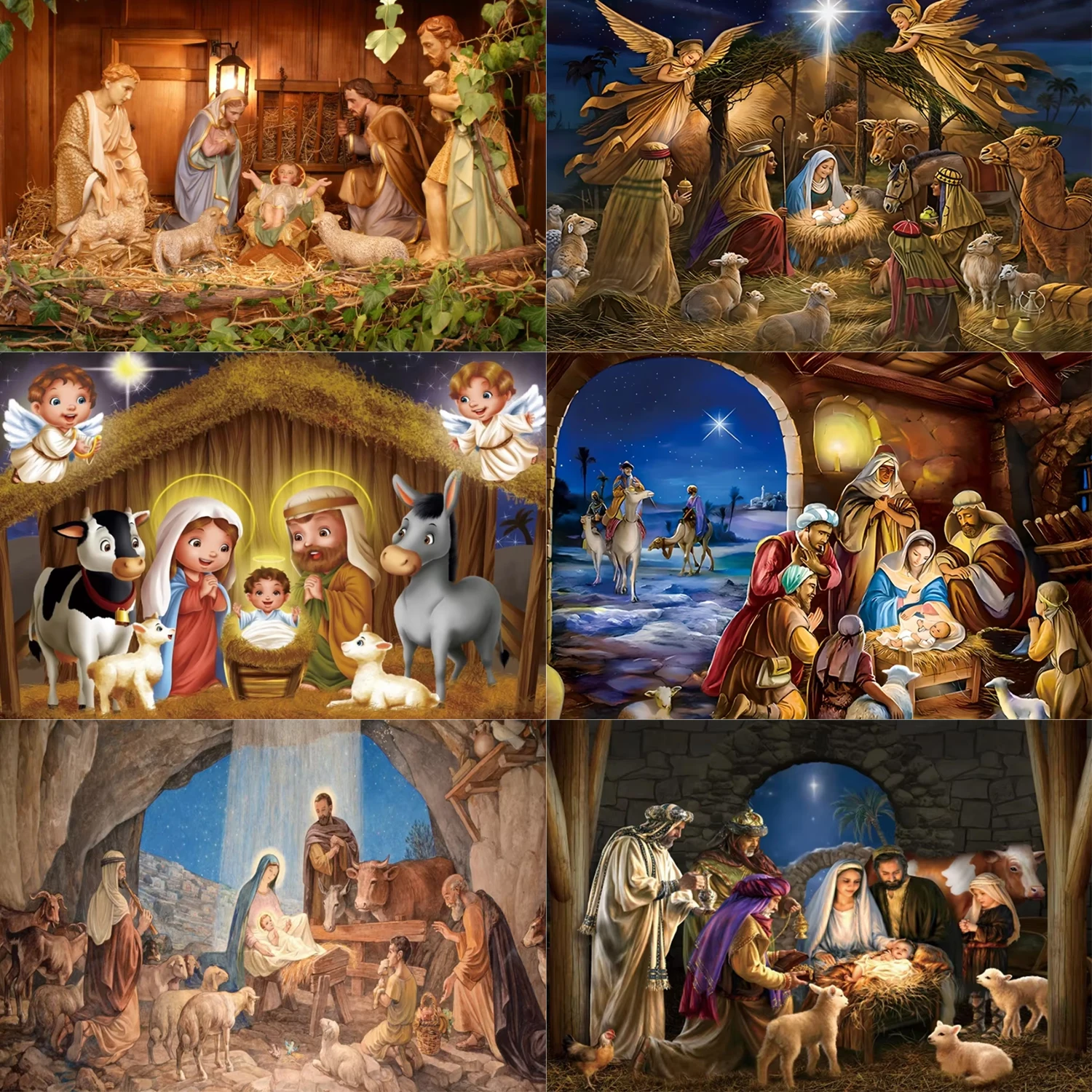 

Birth of Jesus Backdrop Christmas Night Manger Nativity Scene Background Farm Barn Stable Christianity Photography Photo Props