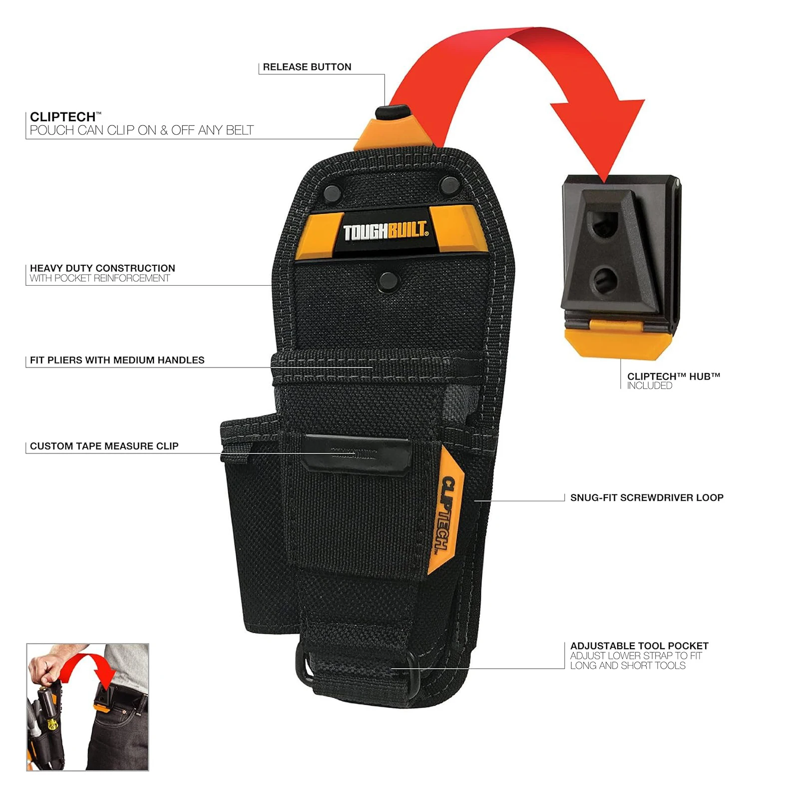 TOUGHBUILT-Alicate Pouch, Especializada Ferramenta Belt Pouch, Espessamento resistente ao desgaste, Saco de armazenamento, Alicate médio e grande, TB-CT-35-M/L