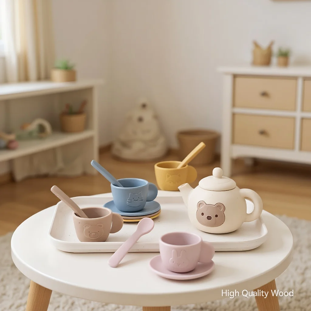 Juego de té de la tarde Montessori, juguete para la dentición del bebé, cocina simulada, tetera de silicona, tazas de té, juguete para regalo de educación temprana infantil