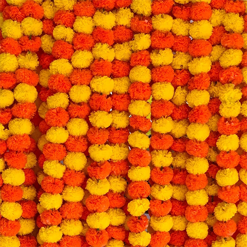 1.5m Artificial Marigold Flower Garlands Fake Flowers String Traditional Indian Theme Diwali Festival Photo Props Party Decor