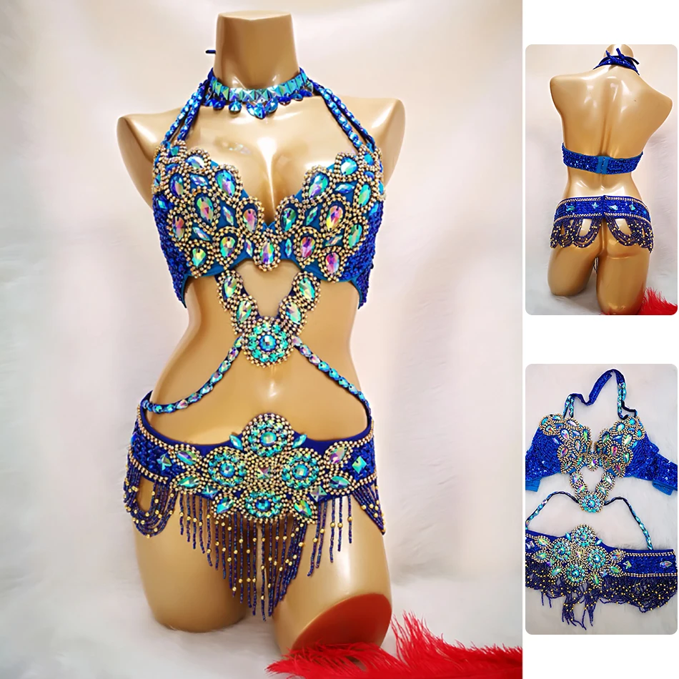 Reggiseno e cintura di danza del ventre Set da 2 pezzi sexy per donne adulte Striscia di danza Performance Night Club Stage Passerella Puntelli Accessori