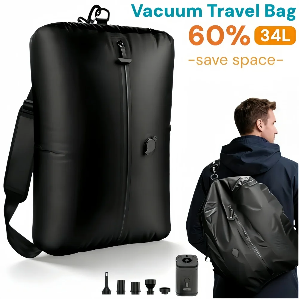 

34L Vacuum Travel Bag Reusable Storage Bags Folding Outdoor Travel Essentials Compression Bag for Suitcases Backpack Luggage
