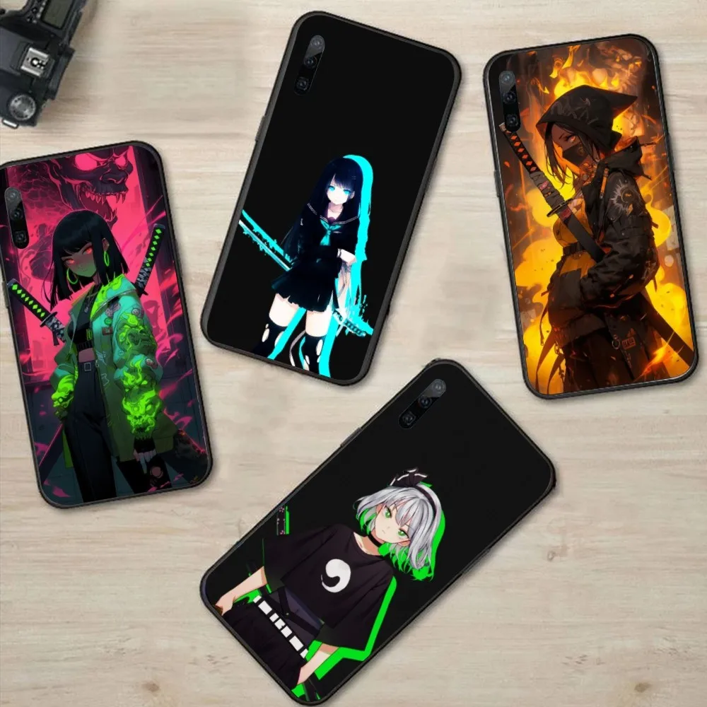 Weapon Sword Girl Mobile Cell Phone Case for Huawei P50 P40 P30 Pro Lite P Smart 2021 2019 Magic 3 Black Soft Phone Cover Funda