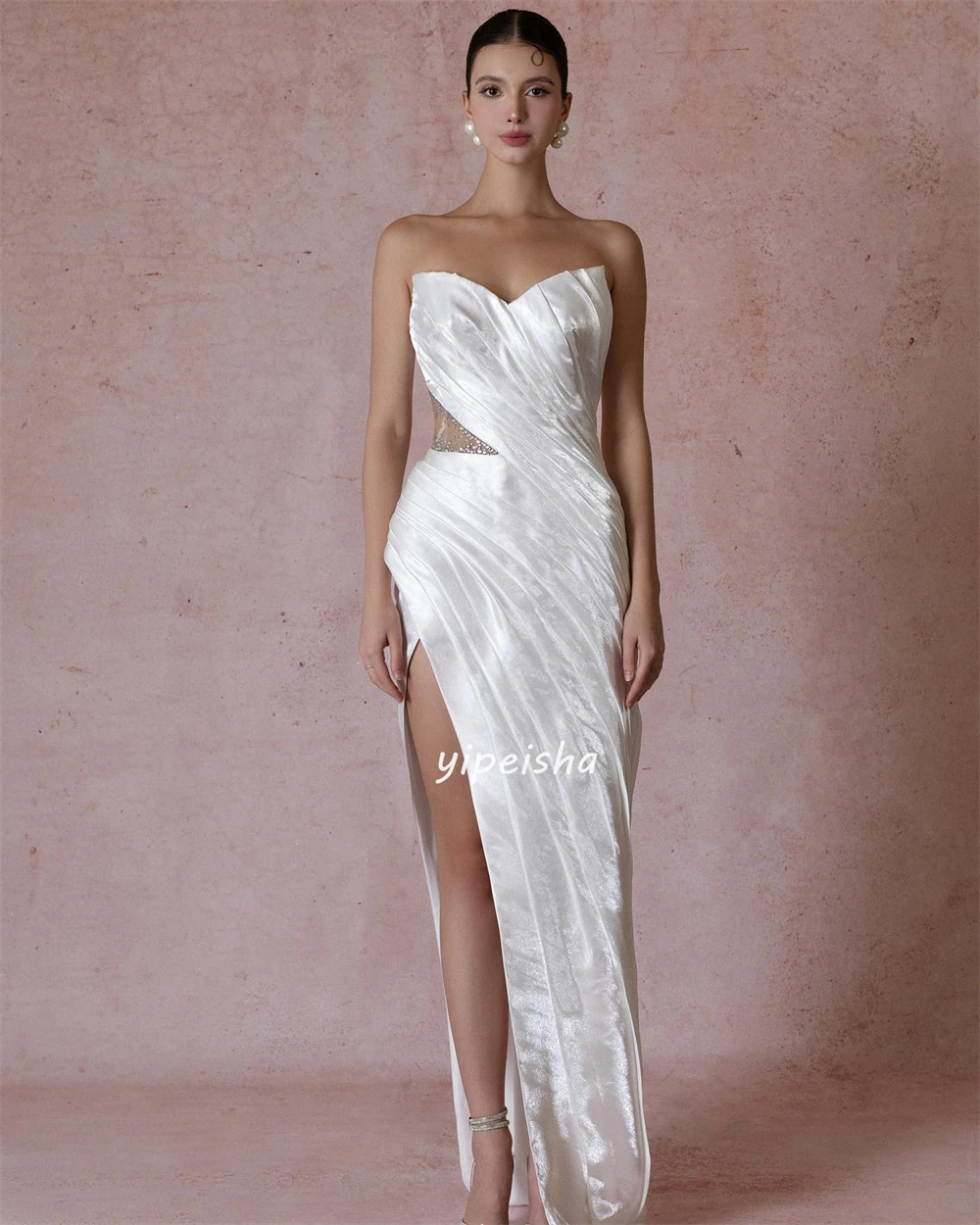 تخصيص الطراز الحديث Charmeuse رايات الطية مستقيم الحبيب فساتين متوسطة الطول فساتين العودة للوطن النمط الصيني بسيط مثير #5