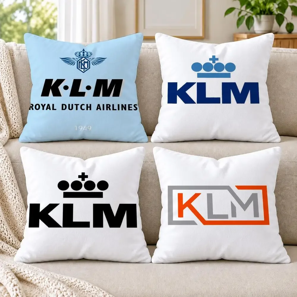 Netherlands K-Klm r-Royal Dutch Airlines Cushion Cover Short Plush Double-Sided Printing Sofa Bedroom Throw Pillow Cover Decor