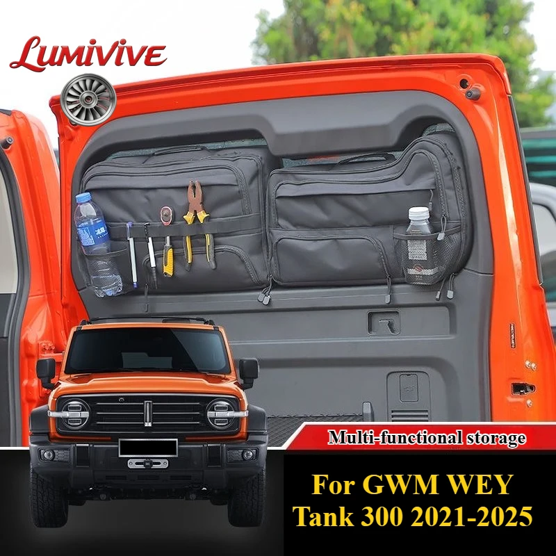 Car Trunk Side Window Storage Bag For GWM WEY Tank 300 2021-2025 Oxford Cloth Tailgate Glass Organizer Interior Auto Accessory