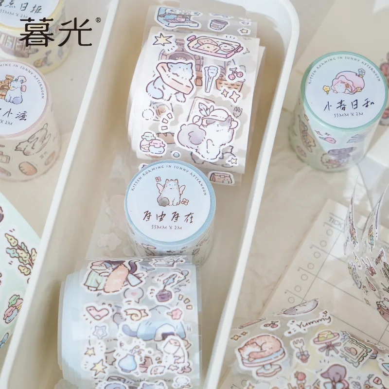 Mr. Paper, 4 Styles, Flash Film Die-cutting Tape, Cute Cat Cartoon Stickers DIY Collage Decoration Illustration Sticker Tape