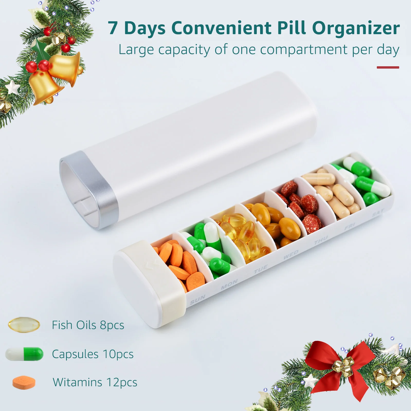 Grenncycle Weekly 7 Days Pill Box Travel Pill Case Healthcare Pull-out Design White/Black For Week 1 Pack Lightweight