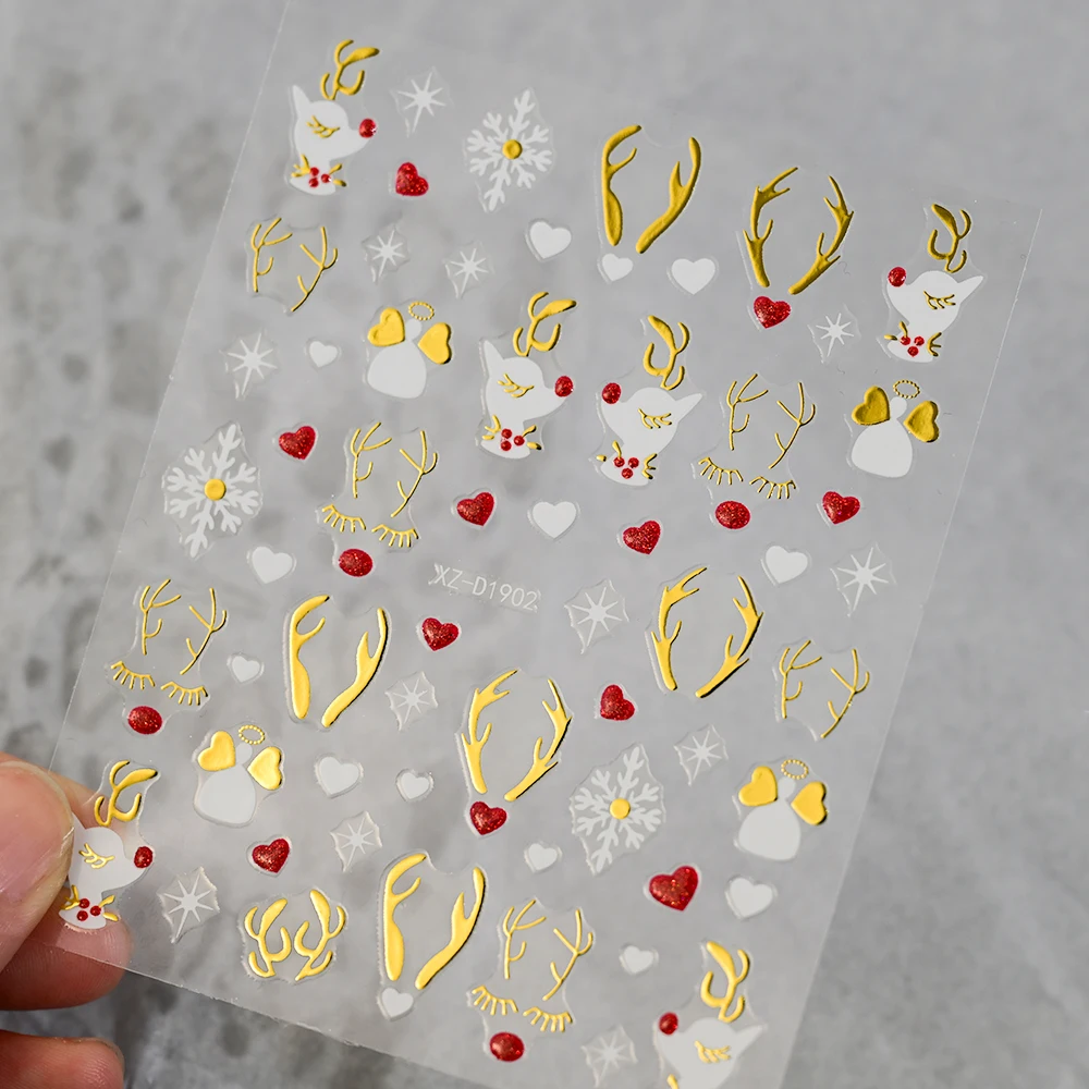 1/12 قطعة عيد الميلاد الأحمر بريق مسمار الفن ملصقات عيد الميلاد الأيائل/ثلج/ندفة الثلج ذاتية اللصق مسمار الشارات عطلة حفلة مسمار المتزلجون #
