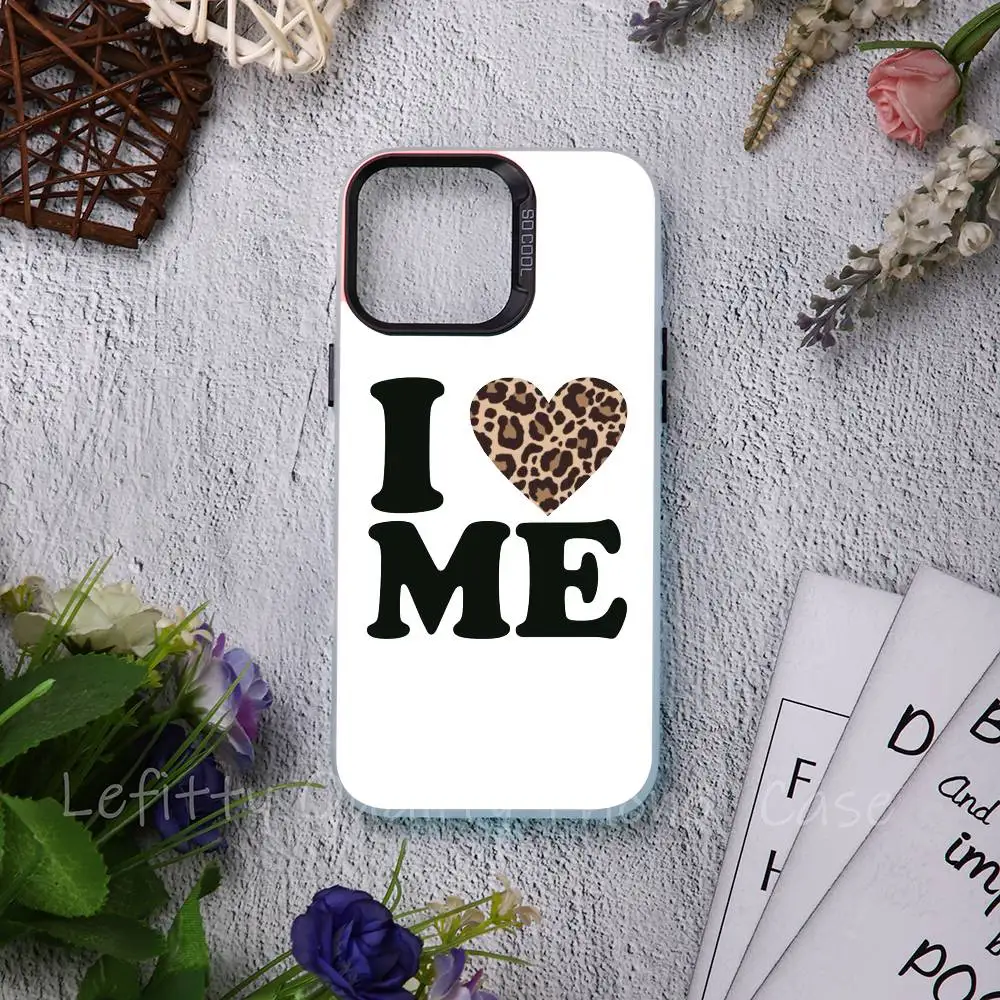 

Simple Words I Love Myself Phone Case For IPhone 16 15 14 13 12 11 Pro Max Matte Aurora Multicolor Laser Gradient Funda