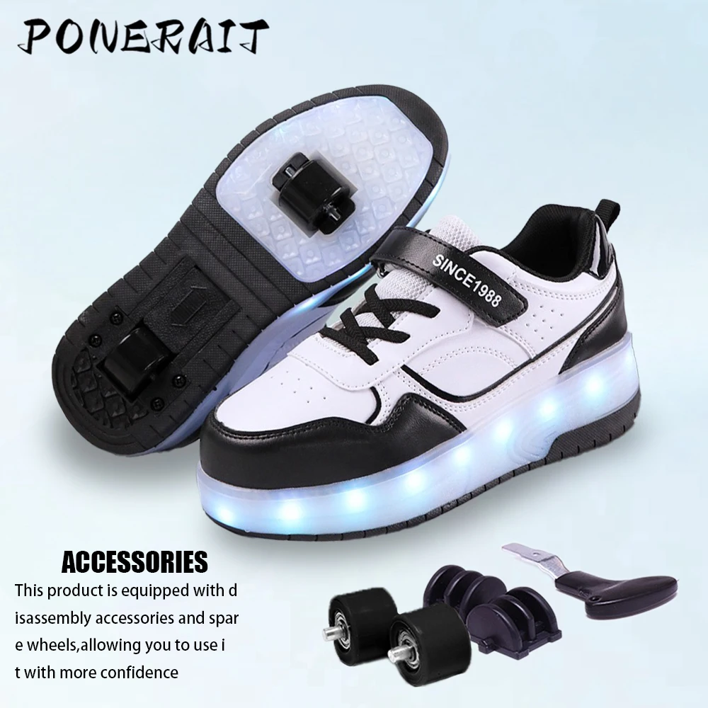 Powerslide-Zapatillas de deporte para niños y niñas, zapatos de patines con 2 ruedas extraíbles, 2 en 1, zapatos de carreras con Led