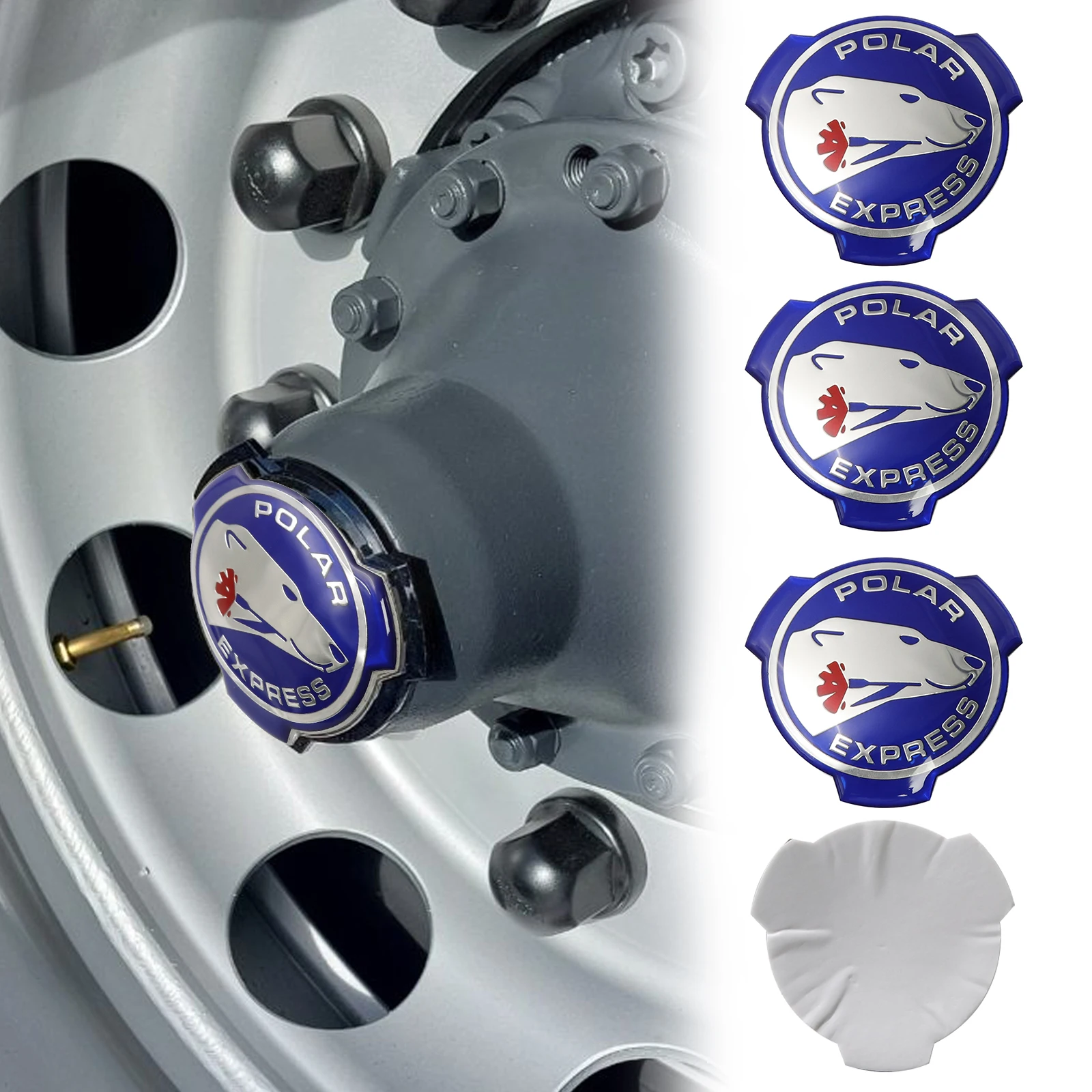 

4pcs Blue Silver Polar Express Logo Aluminum Decal For Scania Truck Tires Rim Car Wheel Center Caps Badge Emblem Sticker Cover