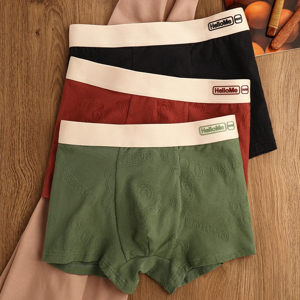 

3PCS/Pack Knit Bear Jacquard Men's Panties Antibacterial Breathable Mesh U Pouch Underwear Comfortable 100% Cotton Underpants