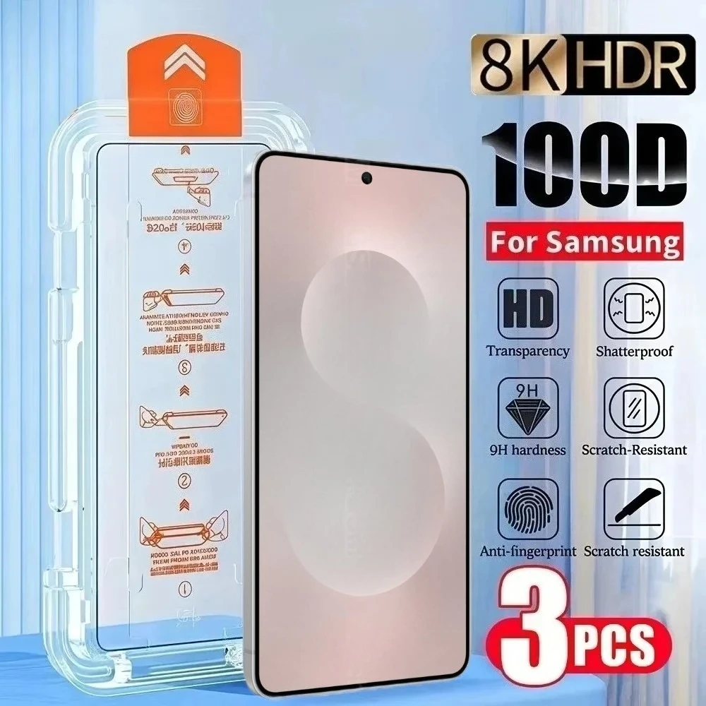 

3 шт. закаленное стекло 8K Ultra HD для Samsung Galaxy S25 S23 S24 Ultra S22 S21 Plus S23 S24 FE One Click Установка защитной пленки для экрана