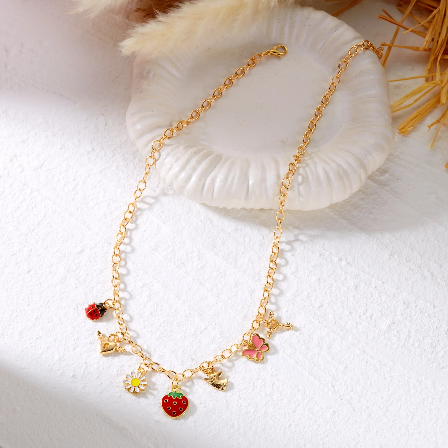 2026 Mode Charme Kirsche Herz Anhänger Halskette für Frauen Rote Erdbeere Bogen Perle Schlüsselbein Kette Ästhetischen Partei Schmuck – Detail 14