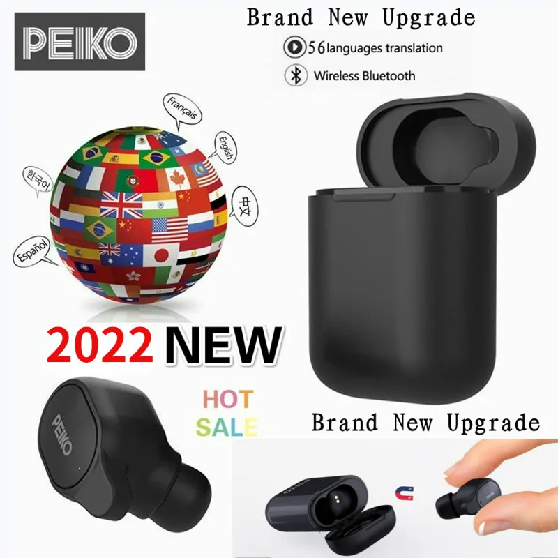 2022 New Peiko TWS Earphone Wireless Bluetooth Headset BT5.0 Support 50+ Languages Translation For Travel and Business Earbuds