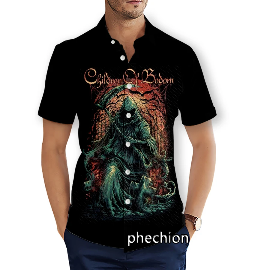 phechion Mens Short Sleeve Beach Shirts Children of Bodom 3D Print Casual Shirts Fashion Streetwear Men Tops X265