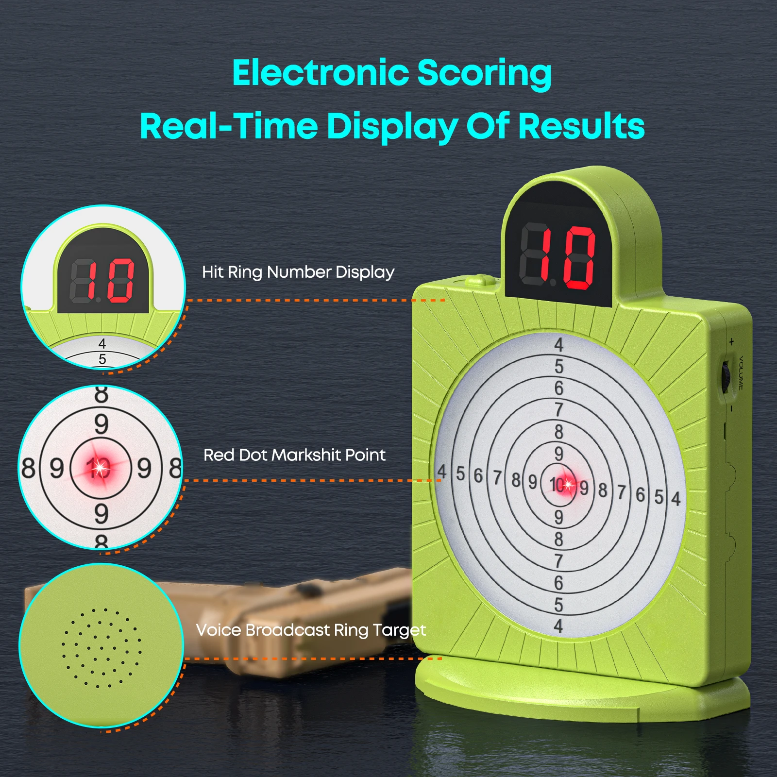T2355 7-Ring Laser Target: Electronic Scoring, Voice Broadcast, Type-C Fast Charge, Anti-Glare Training.