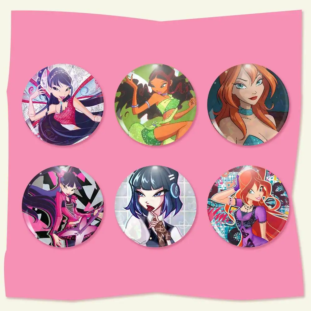 W-winx club Tinplate Brooch  Figure Icon Badge Handmade Brooches for Backpack Clothes Decoration