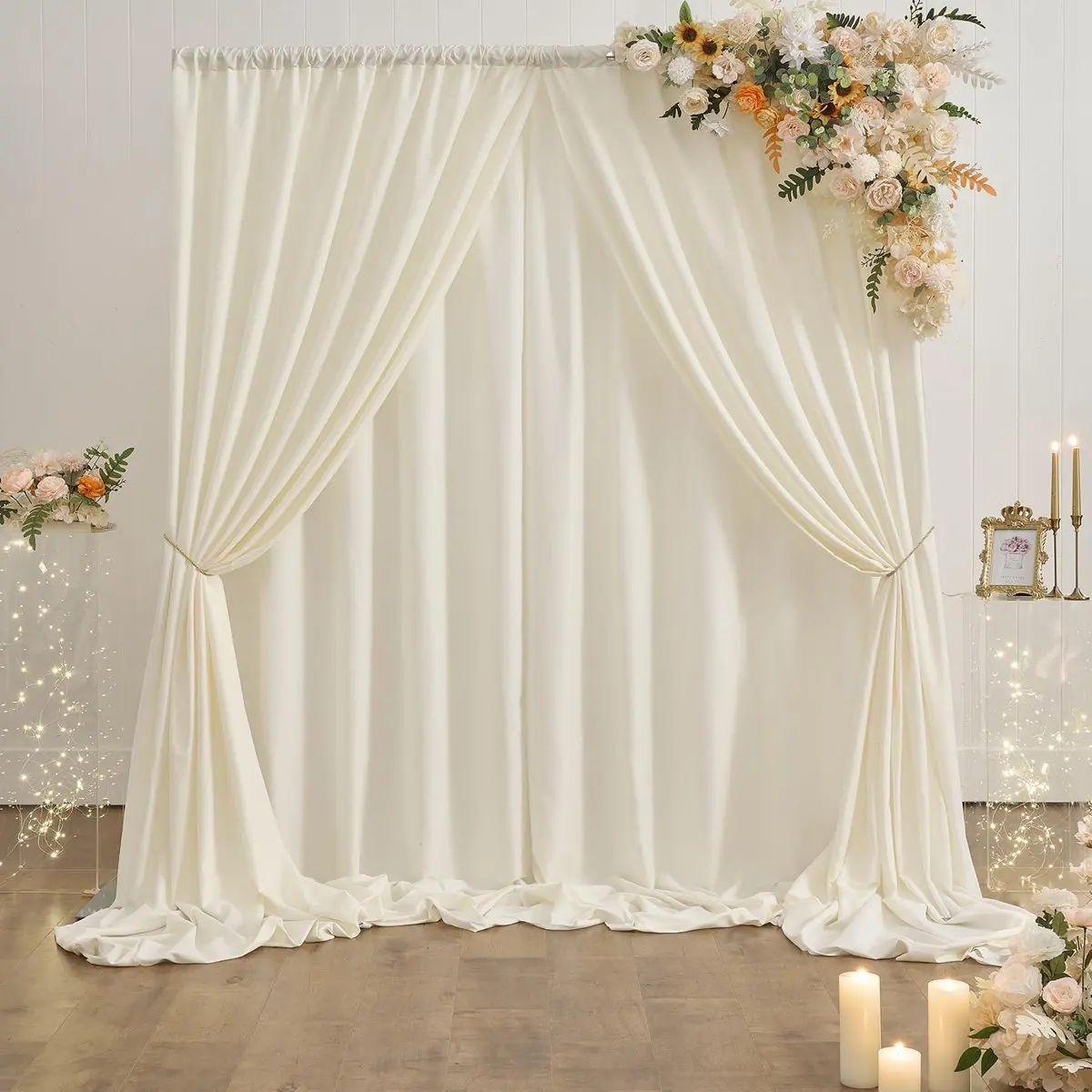 2PCS Backdrop Curtains Wedding Organza Sheer Crystal Tulle Roll Yarn Organza Fabric Wedding Party Backdrop Baby Shower Decor