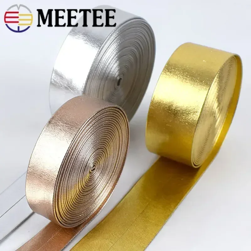 Meetee 5M 5-50mm Width Synthetic PU Leather Ribbon Gold Silver Bag Cords DIY Clothing Jewelry Decor Bows Band Necklace Material