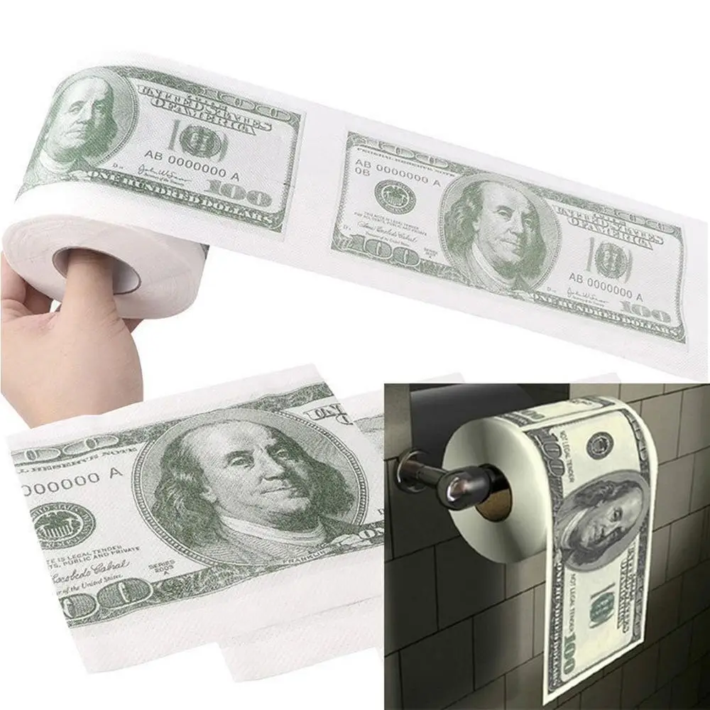 Funny America US Dollars Tissue Novelty $100 TP Money Roll Gag Gift One Hundred Dollar Bill Printed Toilet Paper