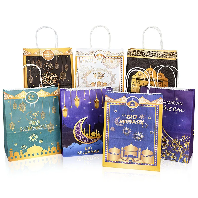 

5P Eid Mubarak Gift Paper Bags Biscuit Candy Bag Packaging Supplies Ramadan Decoration for Home 2023 Islamic Muslim Party Favor