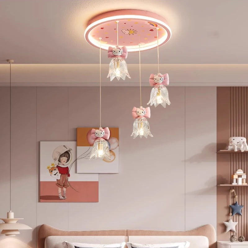 Pink Children\'s Room Ceiling Lights Girl Bedroom Decor Light LED Modern Romantic Cute Nursery Princess Room Kitten Ceiling Lamps