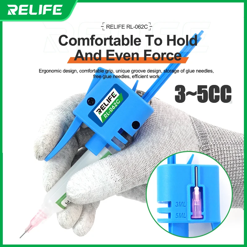 RELIFE RL-062B 062C Manual Glue Dispenser for 3-50CC Dropper Needle Booster Syringe Oil Solder Paste Solder Mask Oil Hand Tool