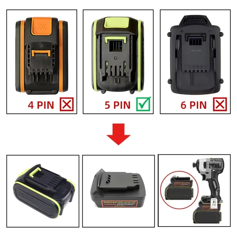 Battery Adapter Compatible For Worx，20v 5Feet Big Feet Converted To Compatible For Dewaltt，20V Battery Power Tool Converter