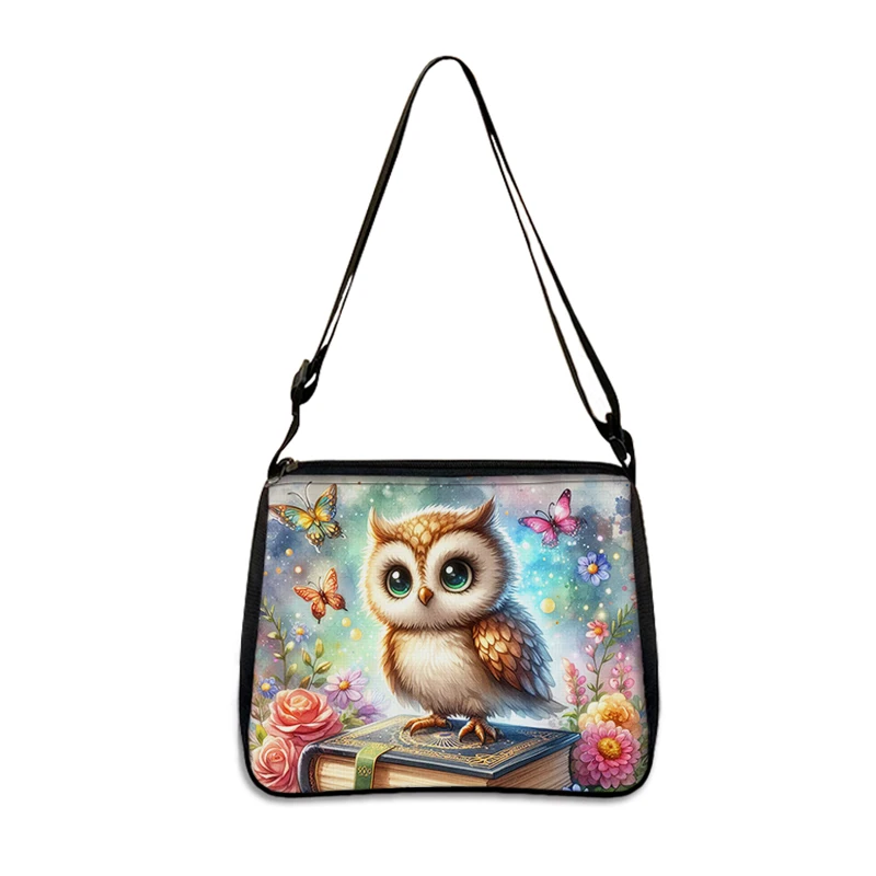 Watercolor Owl on Books Shoulder Bags Magical Owl Clock Women Handbag for Travel Casual Crossbody Bag Messenger Bags Girls Gift