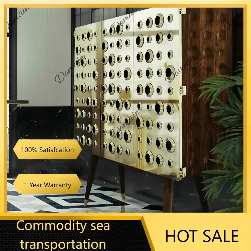 Vintage luxury clothing store stainless steel plated gold honeycomb storage cabinet villa living room dining side cabinet