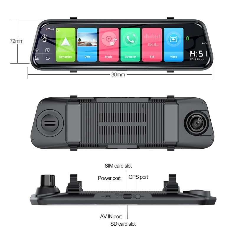 Effort&BJ 10'' Rear View Mirror Car DVR 4G Android 2GB+32GB Dash Cam HD 1080P Night Vision Auto Camera GPS WIFI ADAS Registrar