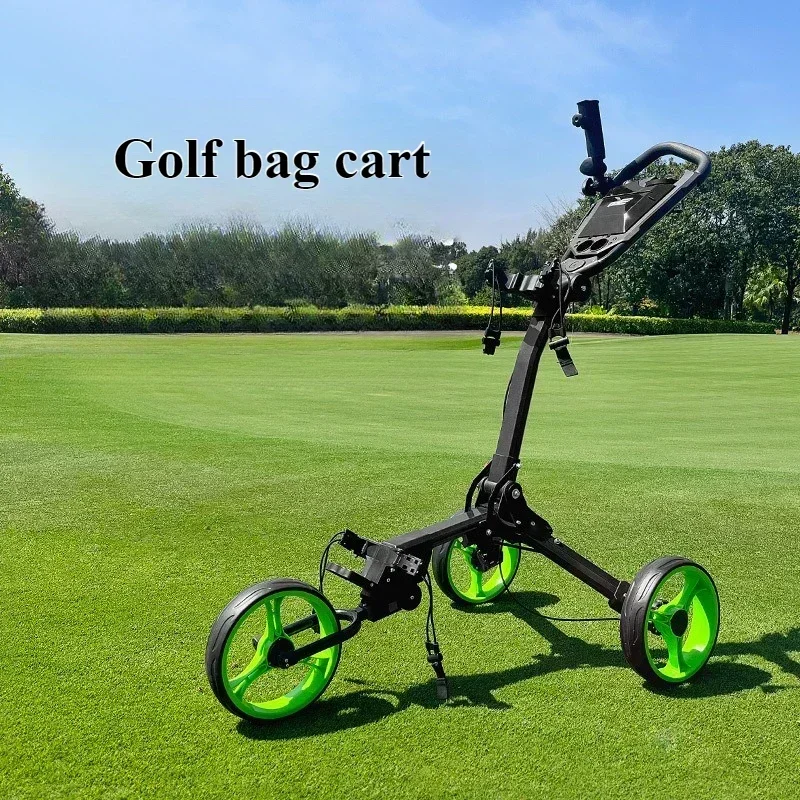 3 Wheels Gymax Golf Push Cart-Compact Folding,Smooth Ride,Push and Pull Design,Breathable Mesh Bag,Reliable Foot Brake