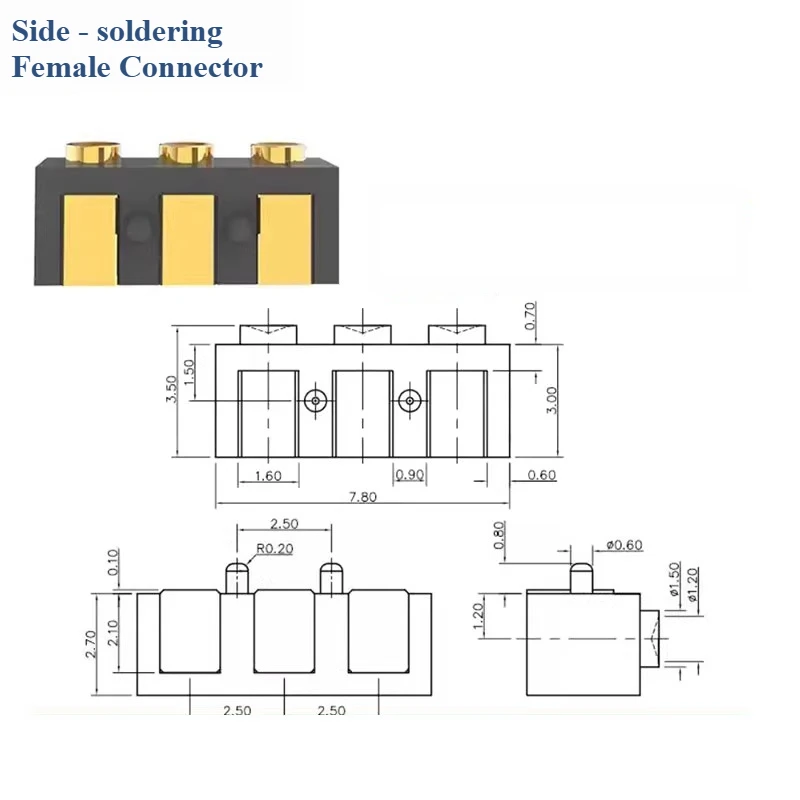 Side-Mounted POGO PIN Side-soldered Pogopin Connector Horizontal Side-mounted Spring Pin Charging Touchpoint