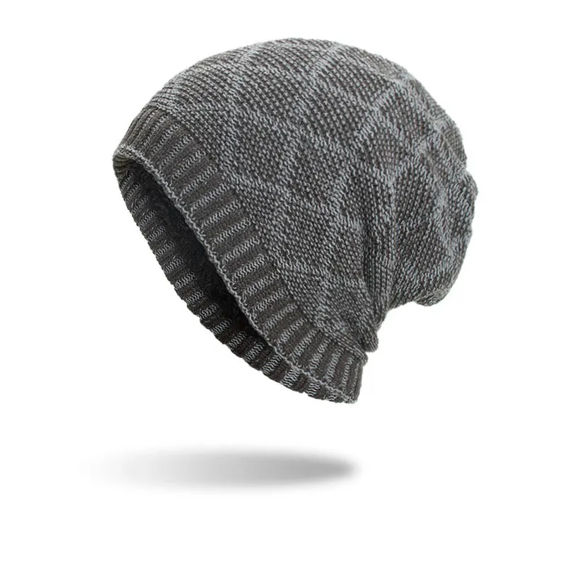 Zhongmei's new autumn and winter fleece-lined diamond-shaped two-tone pullover knitted beanie