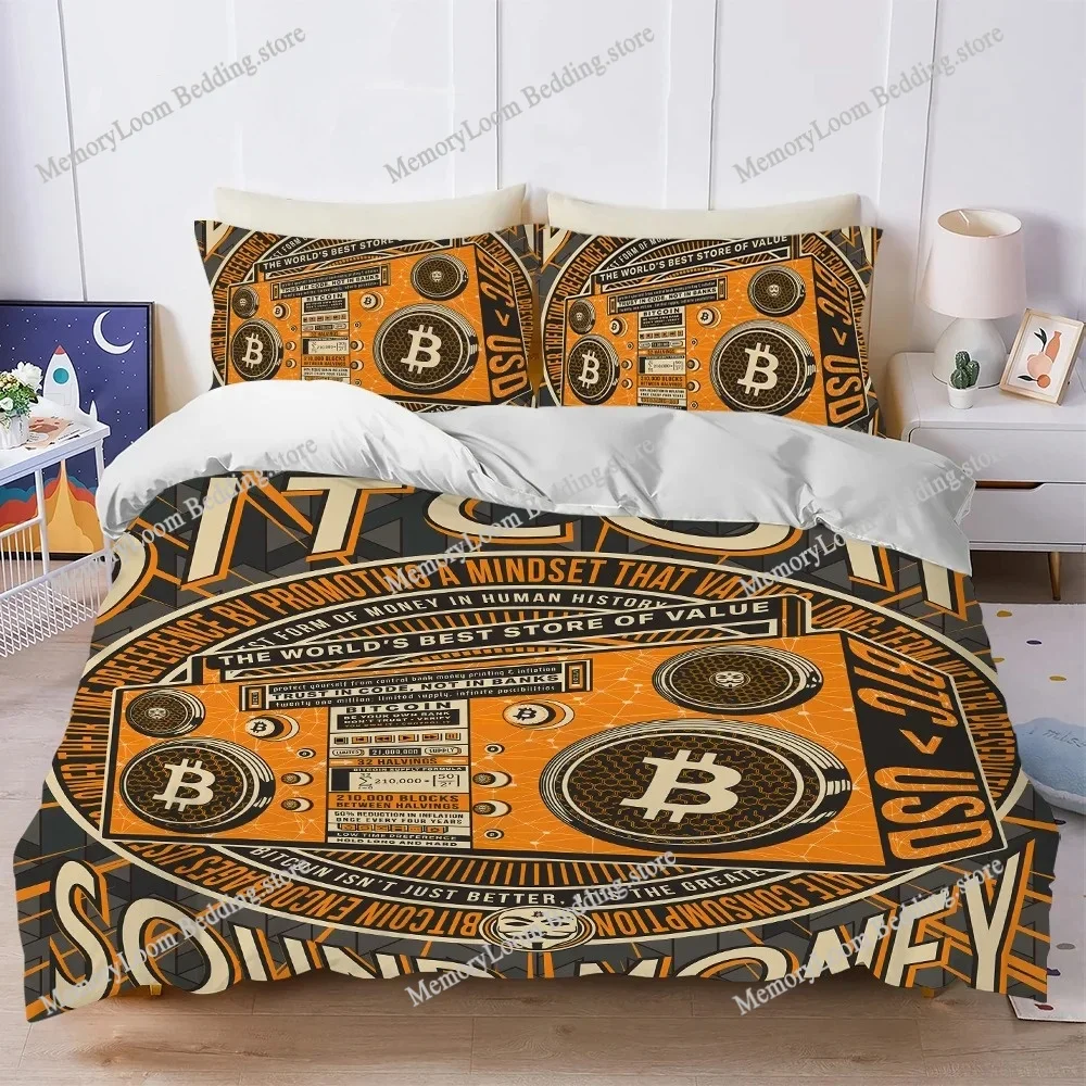 Ensemble de housse de couette Bitcoin Crypto Cryptocurrency Btc, literie douce en coton, pour toutes les saisons, dortoir d'étudiants, cadeau de luxe 9639