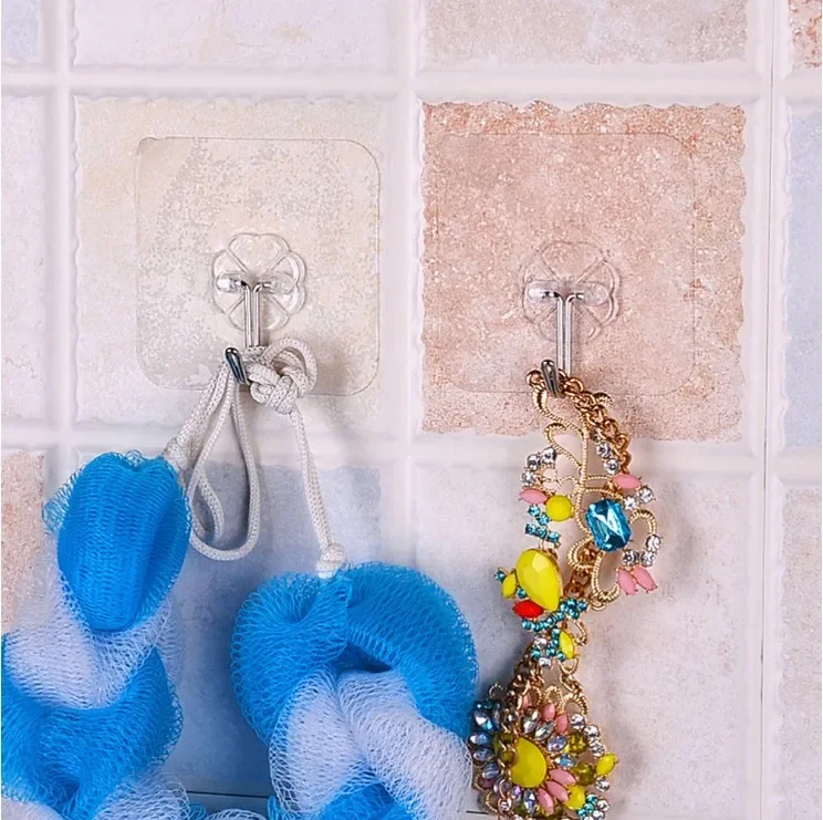 1pcs Wall-mounted Nail-free Seamless Hook Transparent Strong Self Adhesive Door Wall Hangers Towel Mop Handbag Holder Hook