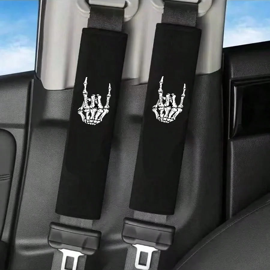 2PCS New Skeleton Hand Car Seat Belt Shoulder Pad - Soft and Comfortable Protective Cover, Black, Seat Belt Shoulder Protection