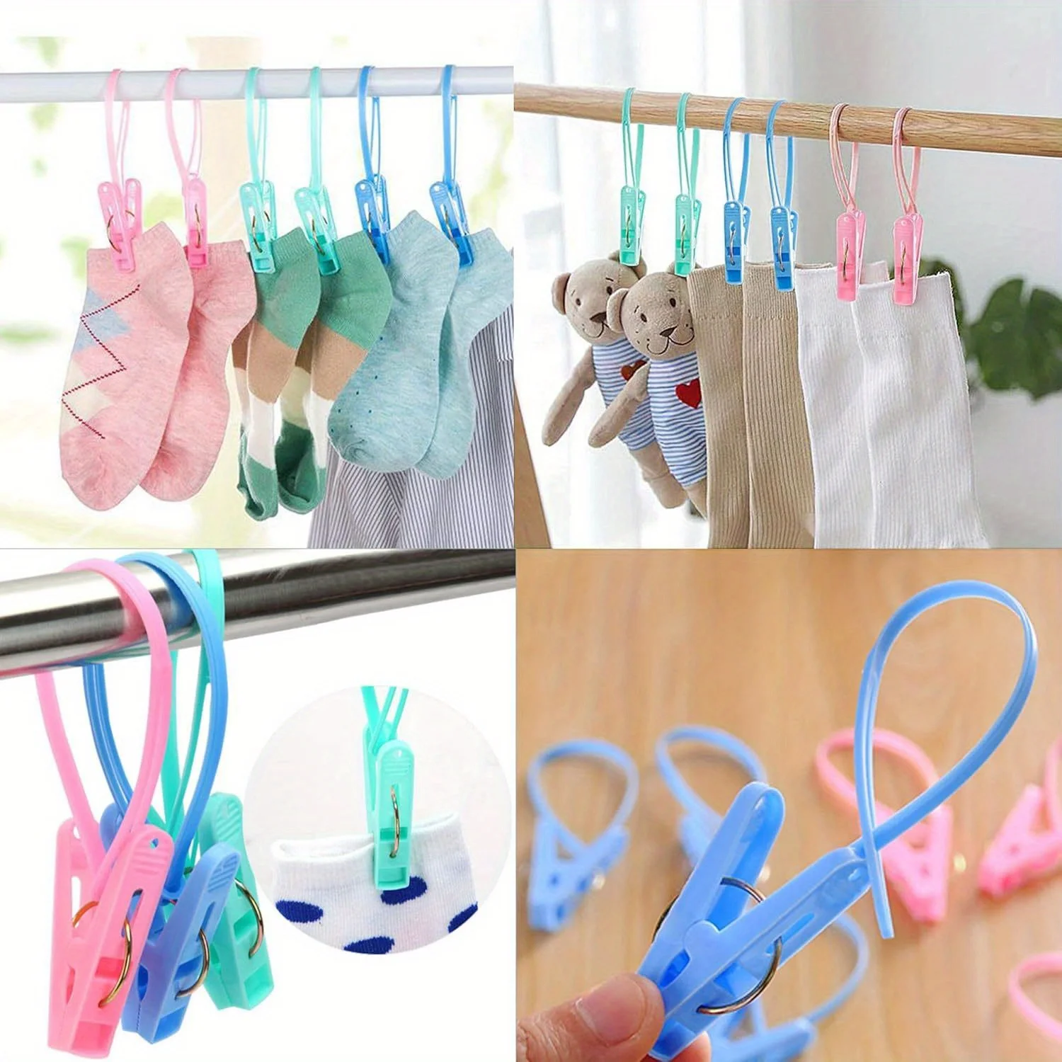 60 قطعة من مشابك المناشف العملاقة مع حبل مقاوم للرياح، وحوامل مناشف المطبخ الصلبة، ومشابك الغسيل للجوارب والملابس الداخلية