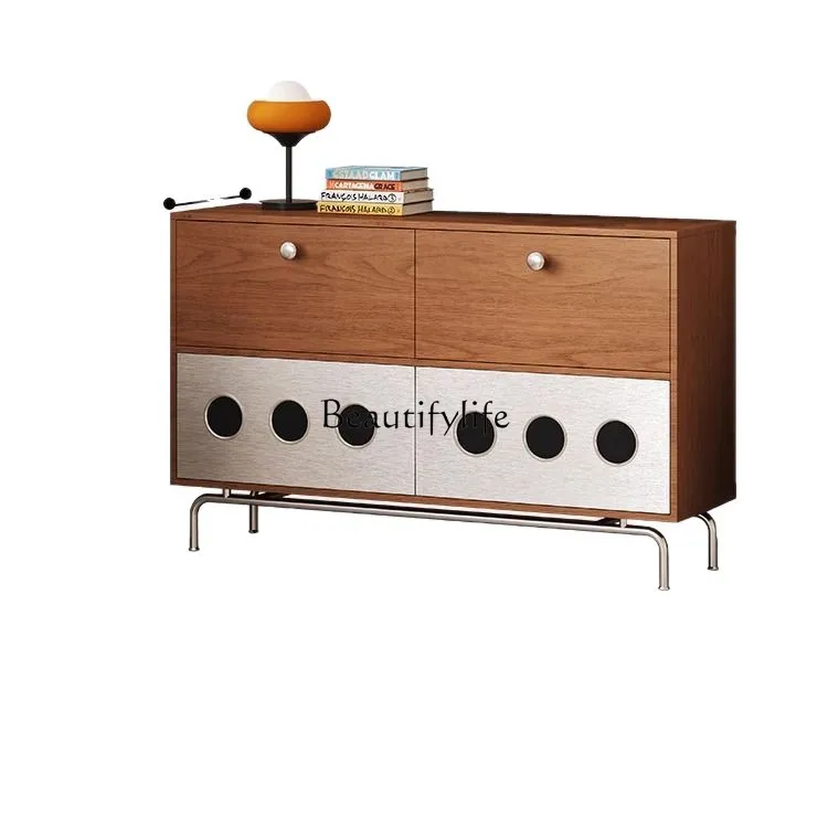 خزانة جانبية لتناول الطعام في العصور الوسطى، خزانة جانبية من الخشب الصلب مقابل الحائط، منتج مدمج بجوار التلفزيون #1