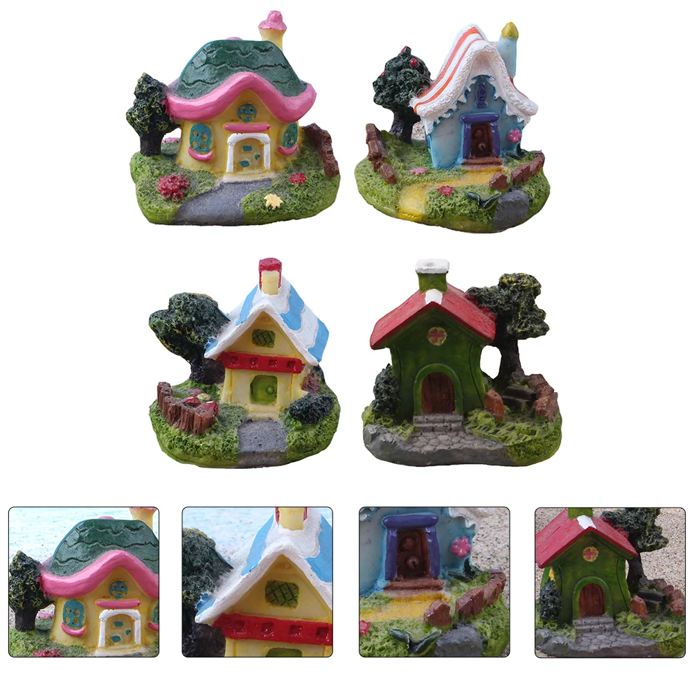 

4 Pcs Decorations Micro Landscape Villa Platform Small Aquarium Synthetic Resin Fish Tank