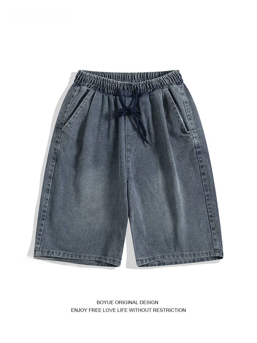 

Boyue Summer Starry Pattern Men's Casual Jeans orts Elastic Waist Versatile Five-Quarter Length Straight Loose Fit