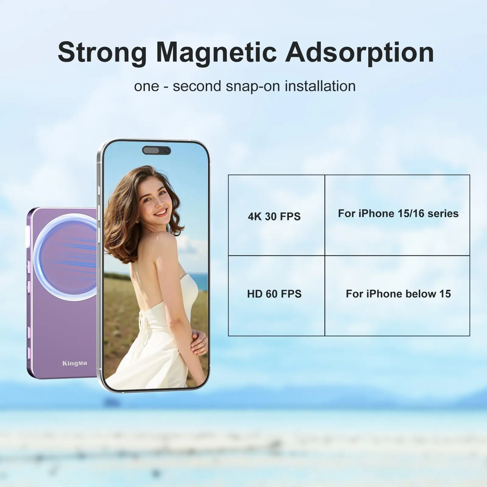 KingMa Magnetisches Telefon Vlog Selfie Touchscreen-Monitor, mit Zoom, kabellose Aufnahme, Telefon-Rückkamera für iPhone Selfie TikTok