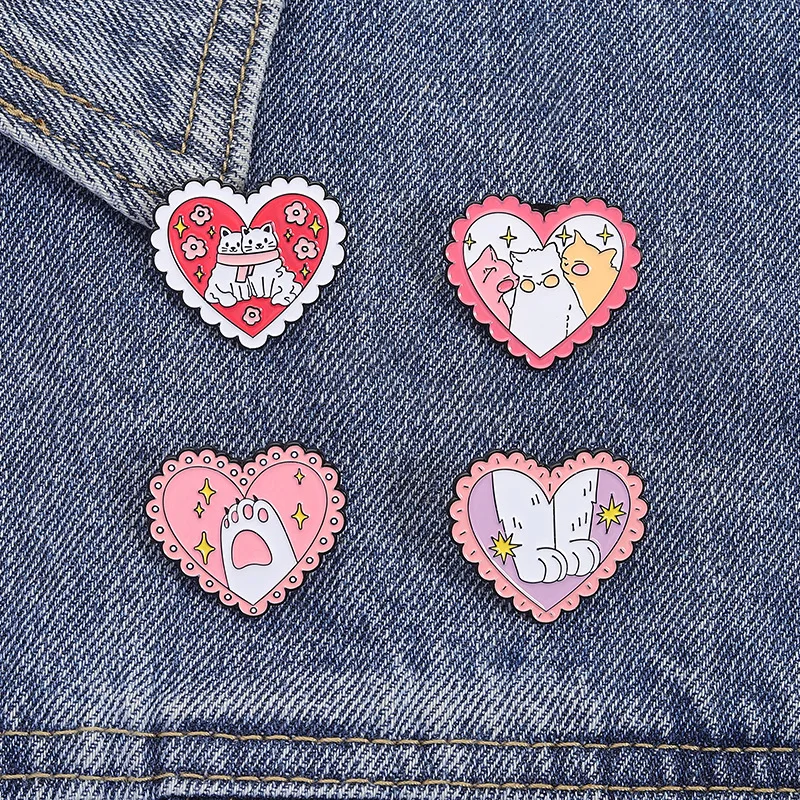 Cute Pink Heart Cat Paw Shaped Badges, Creative Animal Series Alloy Pins, Accessories for Clothing and Bags, Gifts for Friends