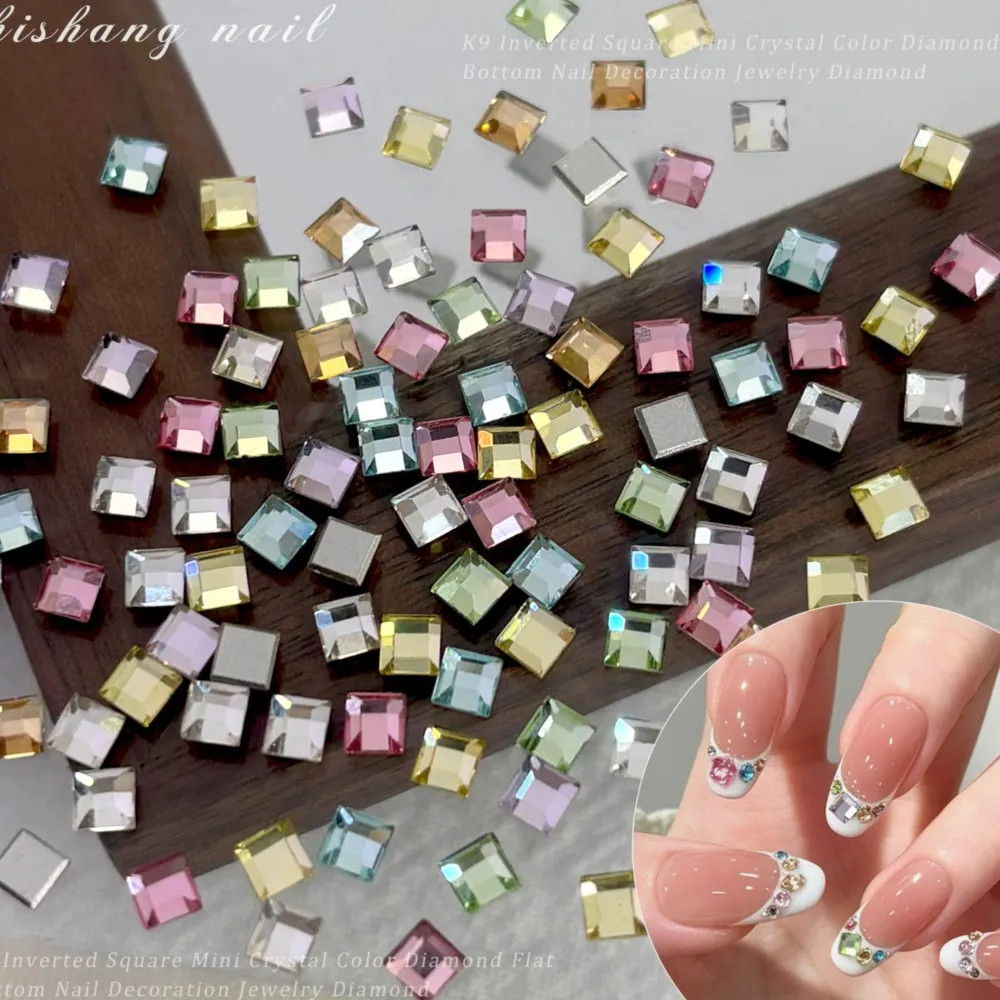 40Pcs Shiny K9 Mini 3mm Square Chamfered Diamonds Nail Rhinestones Multi‑Color Crystal Charms Decor Manicure Jewelry Accessories